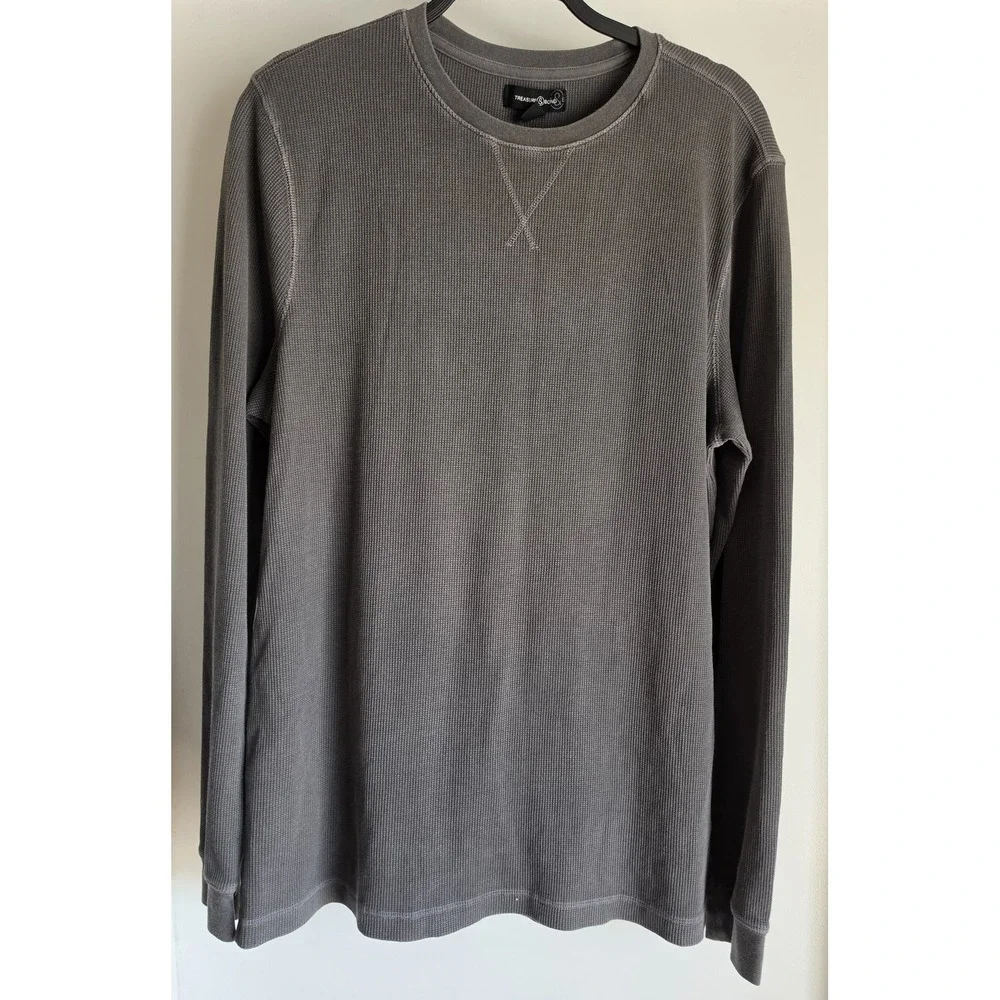 Treasure & Bond Men Long Sleeve Crew Neck Top Size M Grey Solid Shirt Tee